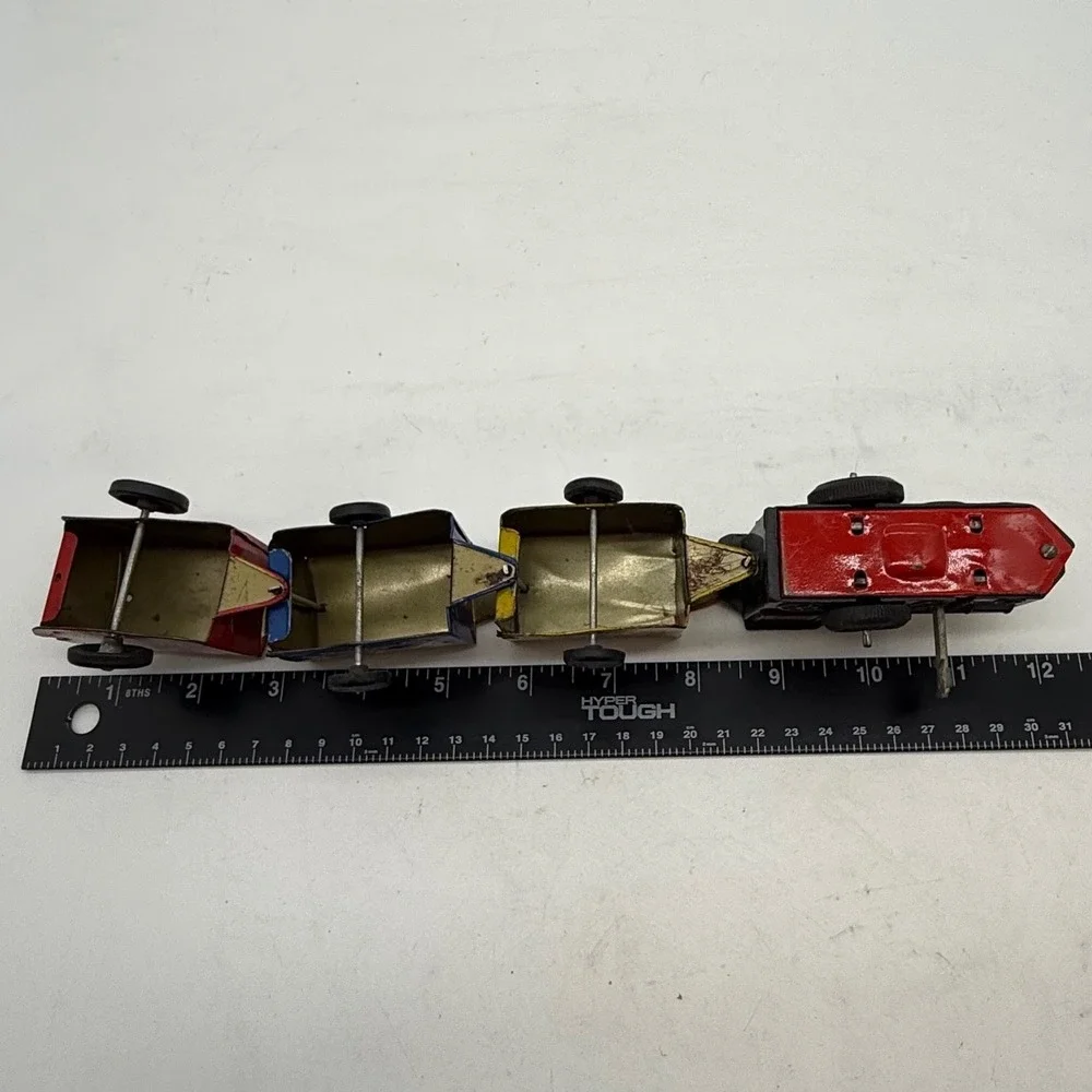 Vintage Wind Up Tin‎ Litho Comic Western Zig Zag Train Toy Set Locomotive Cars